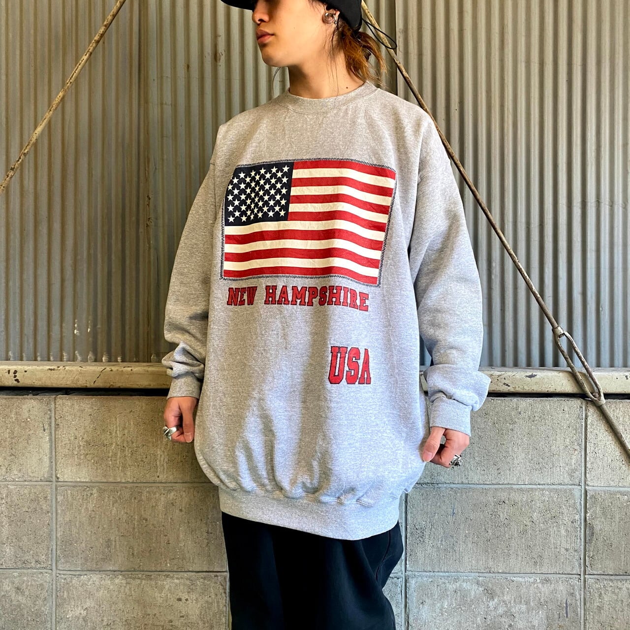 ビッグサイズ USA製 USAフラッグ プリント スウェット メンズXXL 古着 