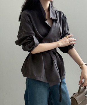 アシンメトリードレープシャツジャケット A0637