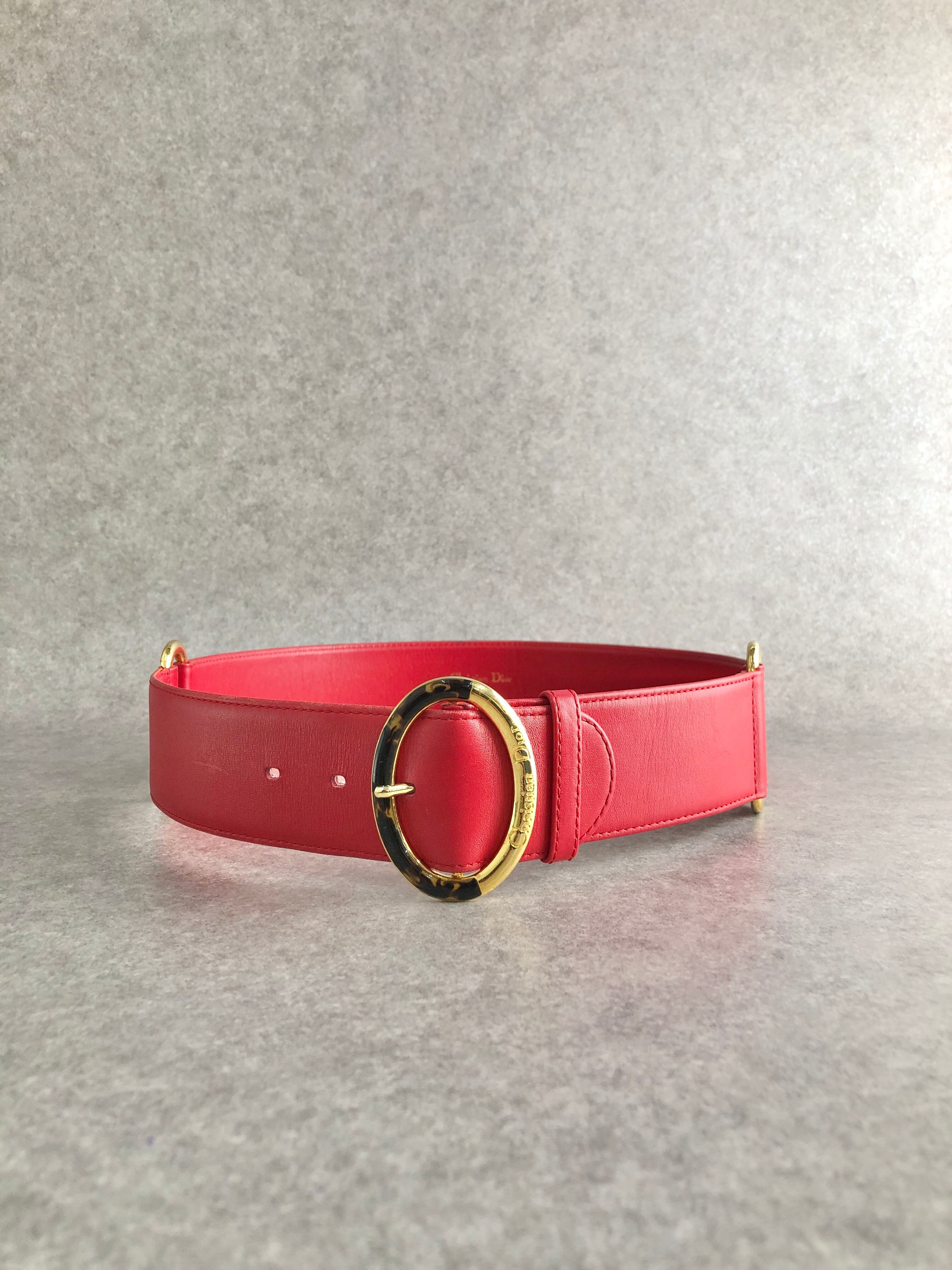 Christian Dior クリスチャン ディオール ベルト レッド オーバル レザー vintage ヴィンテージ オールド x8prhh