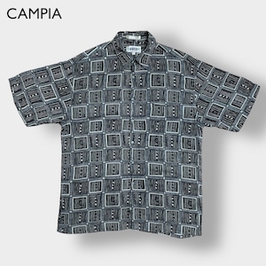 【CAMPIA】総柄 半袖シャツ 柄シャツ オールパターン 個性的 柄物 レーヨン 韓国製 US古着