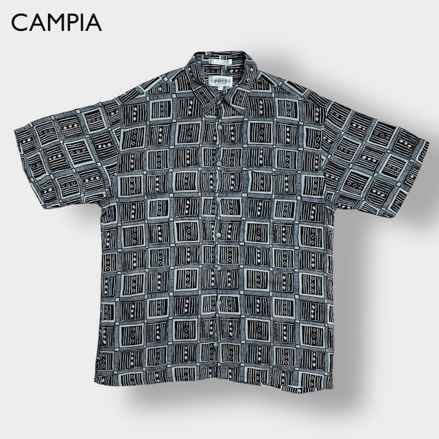 【CAMPIA】総柄 半袖シャツ 柄シャツ オールパターン 個性的 柄物 レーヨン 韓国製 US古着