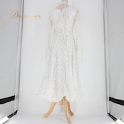 社交ダンス 衣装 スタンダード ドレス ワンピース パーティドレス Leirena レイリーナ シルバー系 ホワイト系 白 レース ステージ衣装 長袖 ボリューム エレガント チョーカー 伸縮性 ステージ パフォーマンス ダンス衣装 フォーマル コスチューム 結婚式 レースアップ 高級感 レディース おしゃれ パーティー 体型カバー おそろい