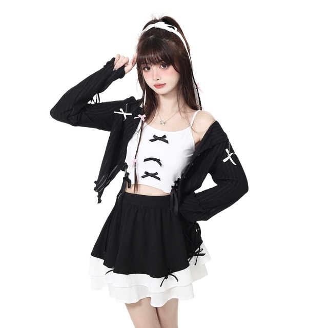 ゴスロリ通販 With U ゴスロリ CRAZYGIRL ミニスカ レイヤード 春夏 リボン JK  ソフト 原宿ファッション かわいい