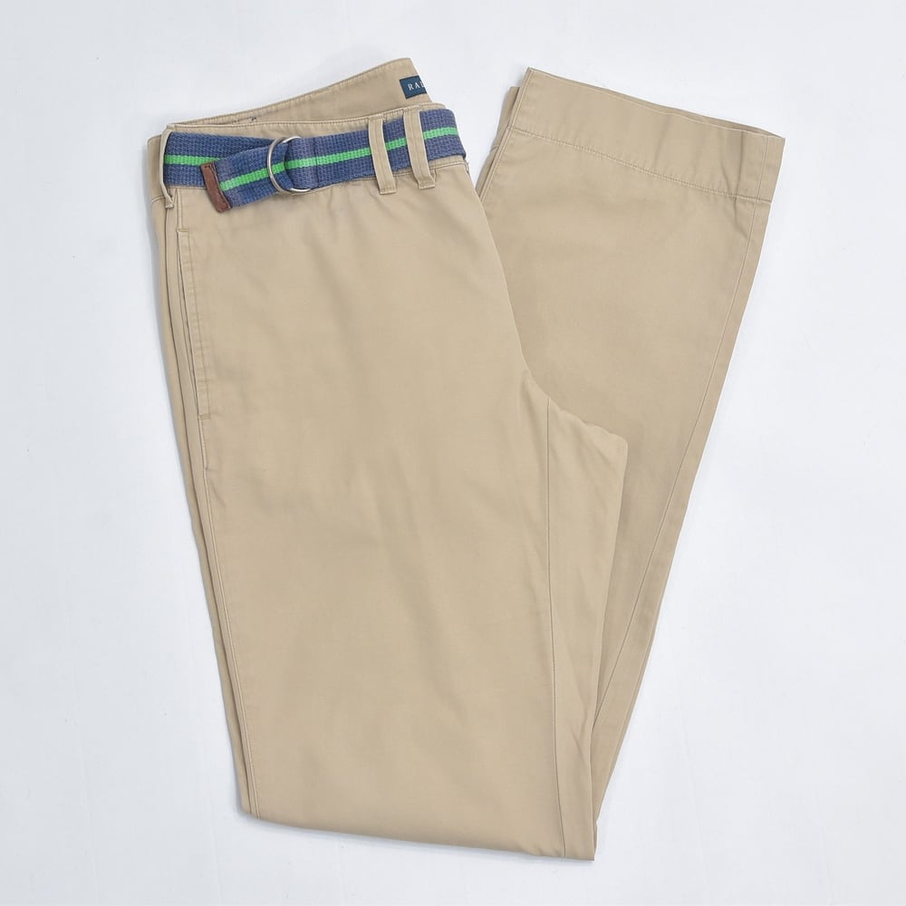 RALPH LAUREN ラルフローレン コットンチノパン ストライプリングベルト付属 ストレートシルエット ベージュ USED ヴィンテージ ビンテージ 古着 レディース W79cm