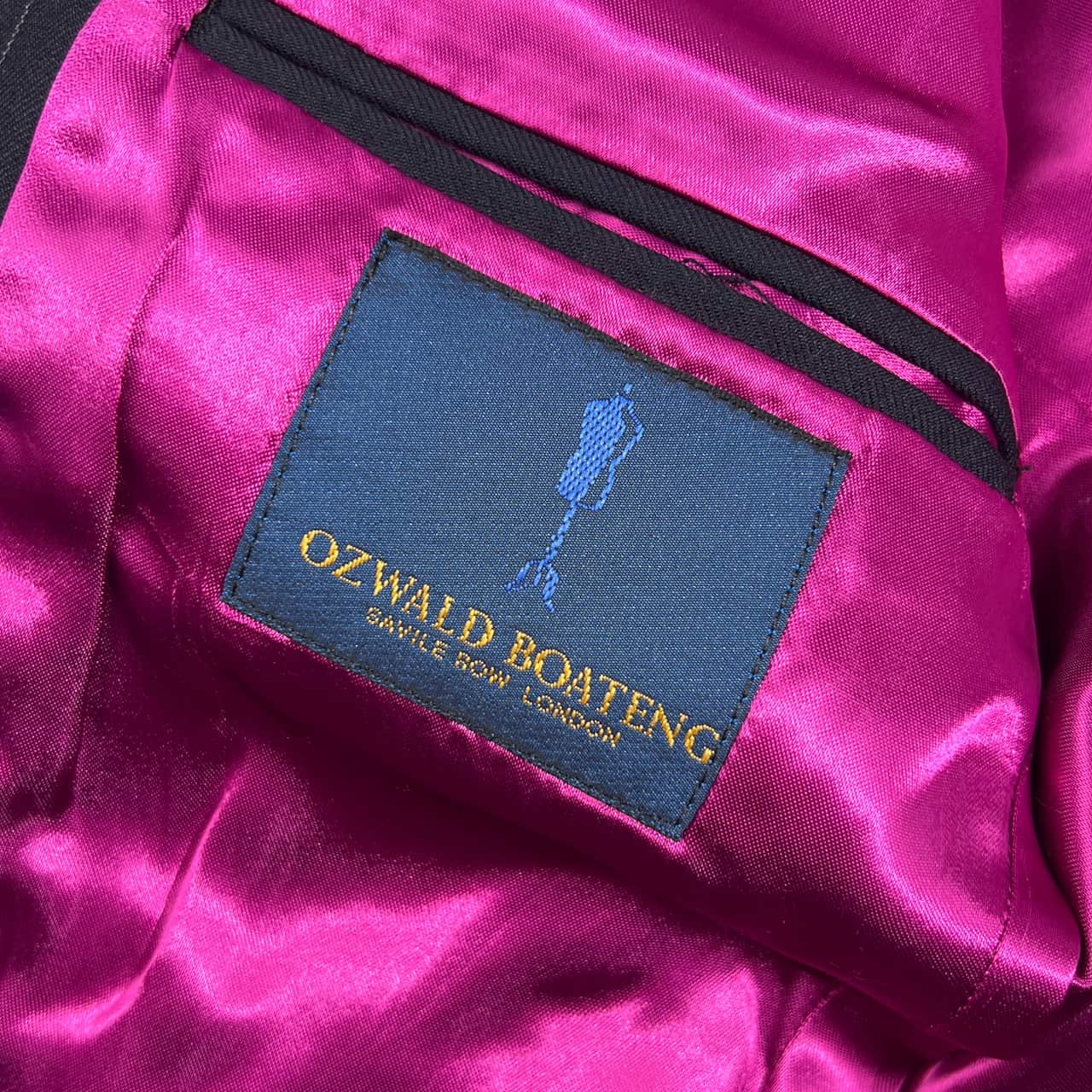 上下 イギリス製 OZ WALD BOATENG オズワルドボーテング セットアップ ストライプ テーラードジャケット スラックス スーツ /ネイビー メンズ