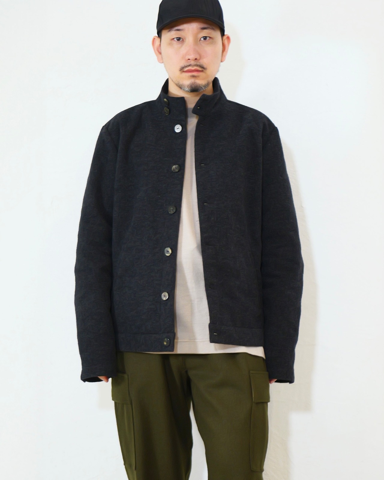 kujaku - Box Silhouette Wool Jacket :Black|二重織り/裏起毛“表使い”/バイオウォッシュ