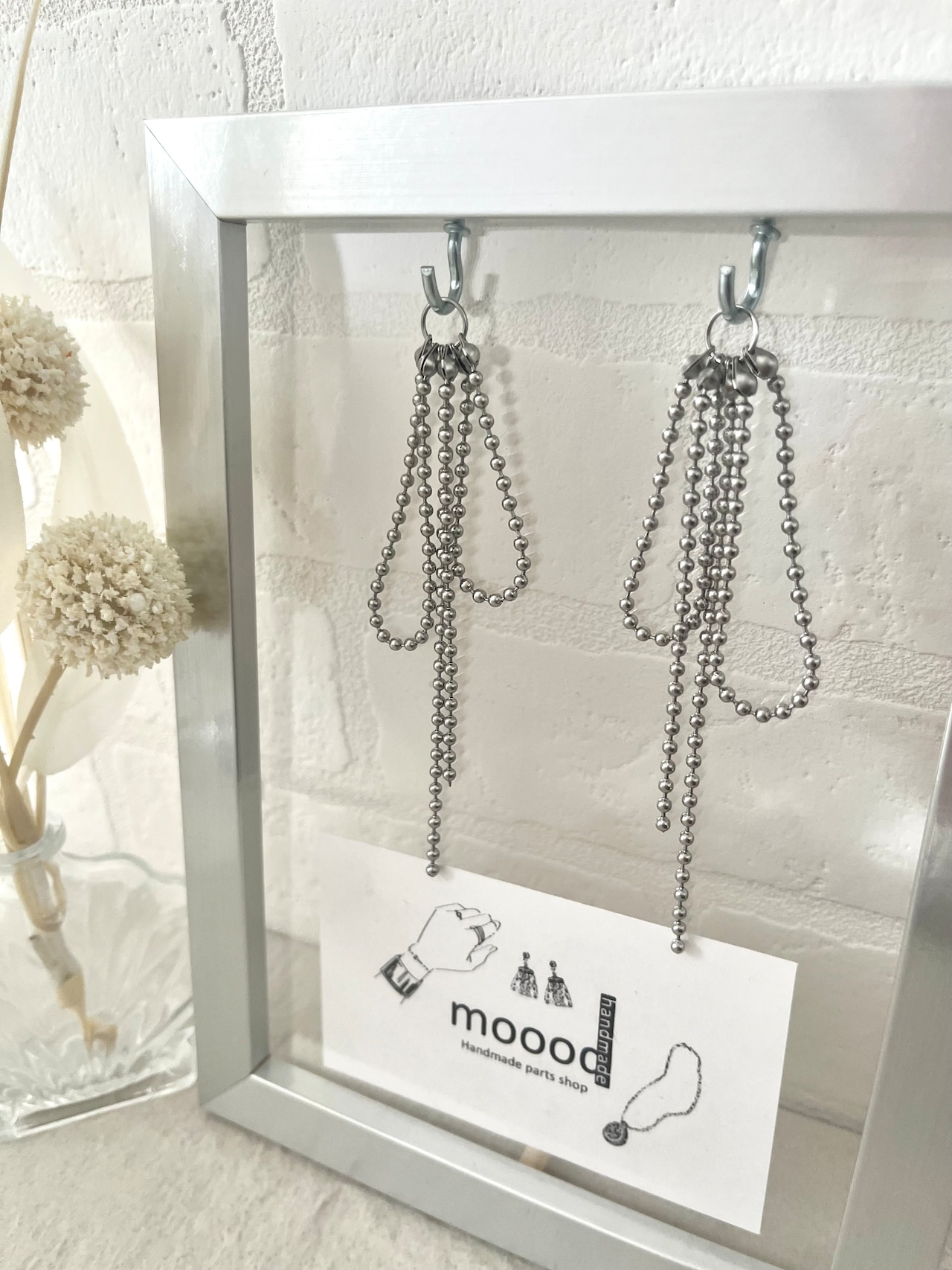 【1ペア】ステンレス製リボンボールチェーンチャーム/ボール2mmチェーンパーツ/タッセル