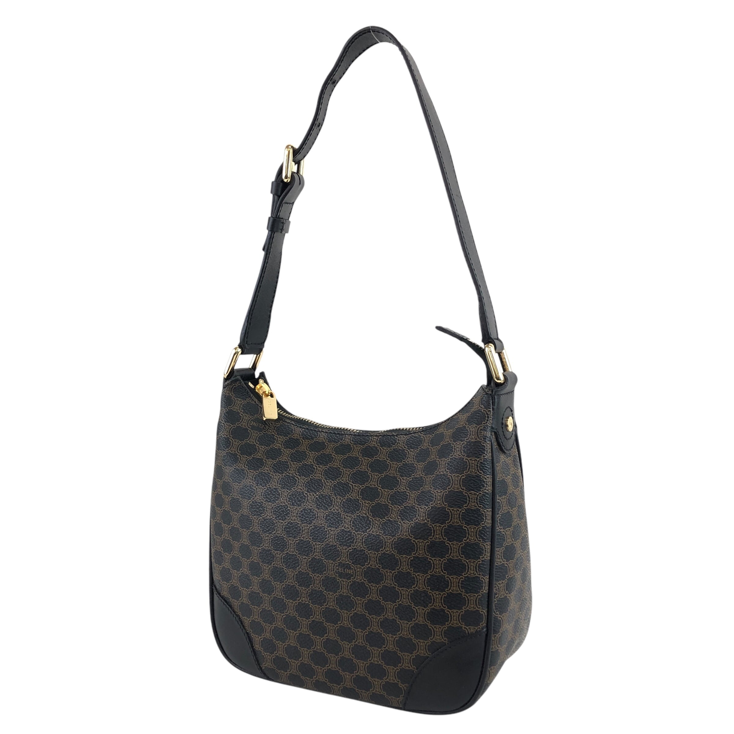 CELINE セリーヌ　マカダム ショルダーバッグ レザー PVC ミニバッグ CELINE セリーヌ マカダム ショルダーバッグ ブラック PVC レザー ミニ