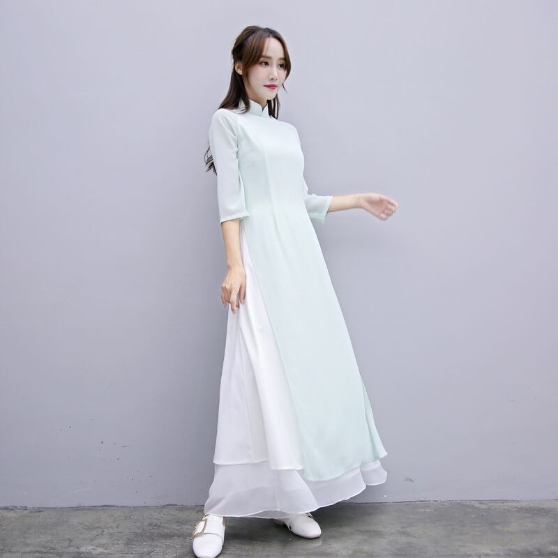 チャイナドレス ドレス dress ワンピース Aラインドレス チャイナドレス ロング ロング丈 袖あり 7分袖 七分袖 Aライン シフォン きれい チャイナドレス ドレス dress ワンピース Aラインドレス チャイナ