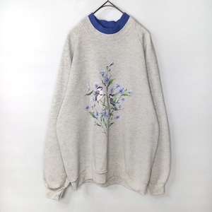 90s　アメリカ製　ジャージーズ　スウェット　トレーナー　アニマル柄　プリント　グレー　L