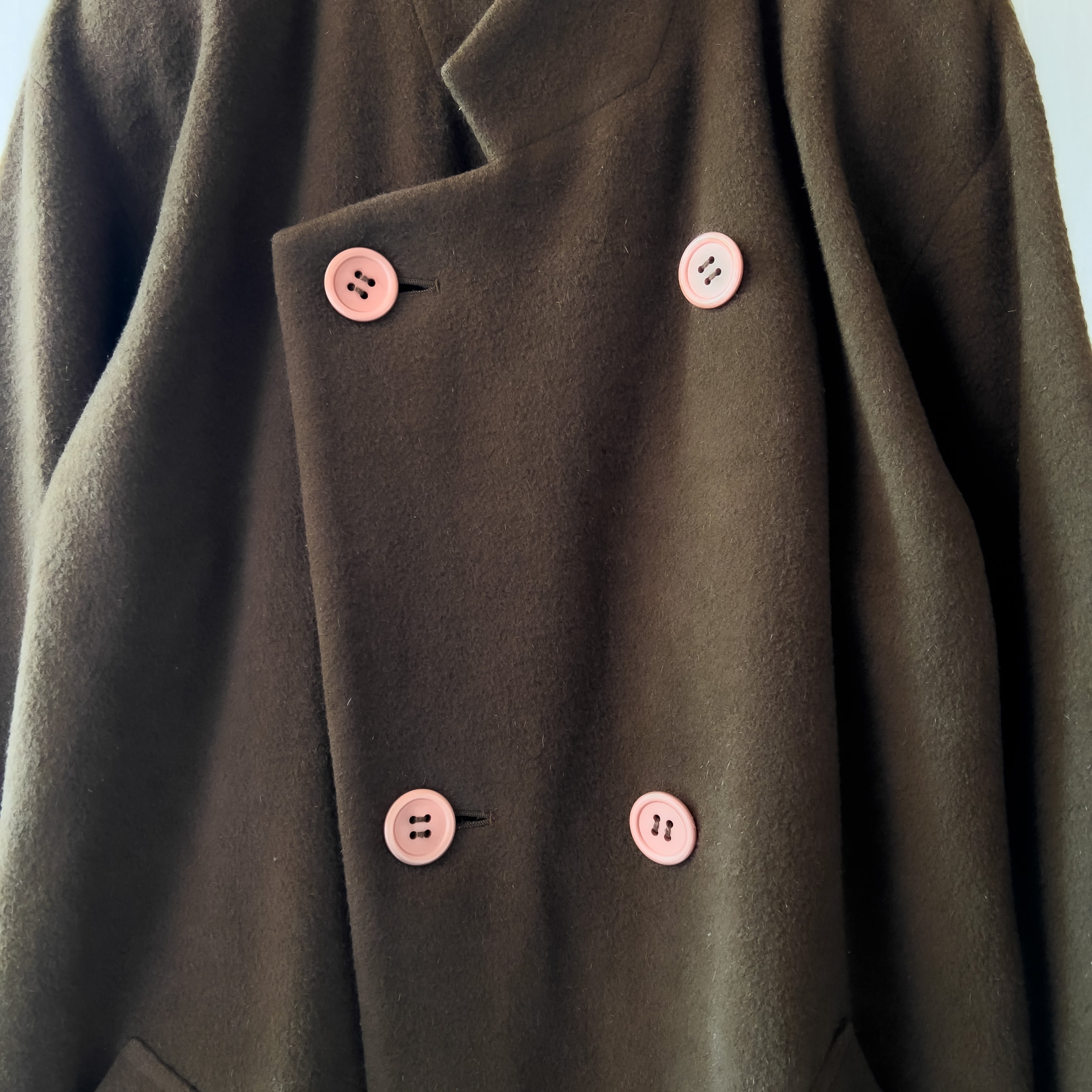 80s “ISSEY MIYAKE” 筆タグ asymmetry brown long coat 80年代イッセイミヤケ 筆タグ アシンメトリー  ブラウン ロングコート | anti knovum（アンタイノーム）