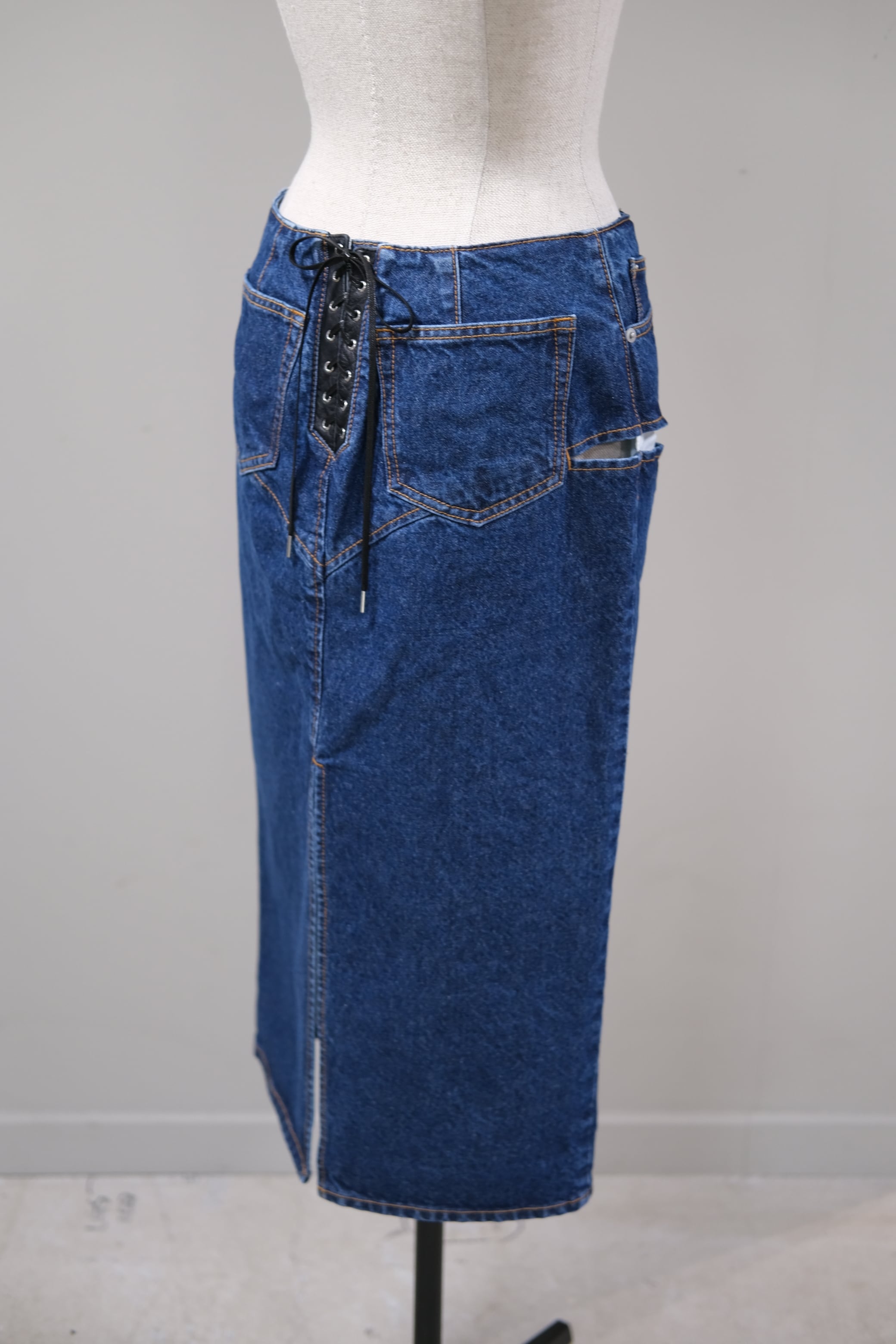 FETICO】CUT-OUT DENIM MIDI SKIRT - indigo - | loop