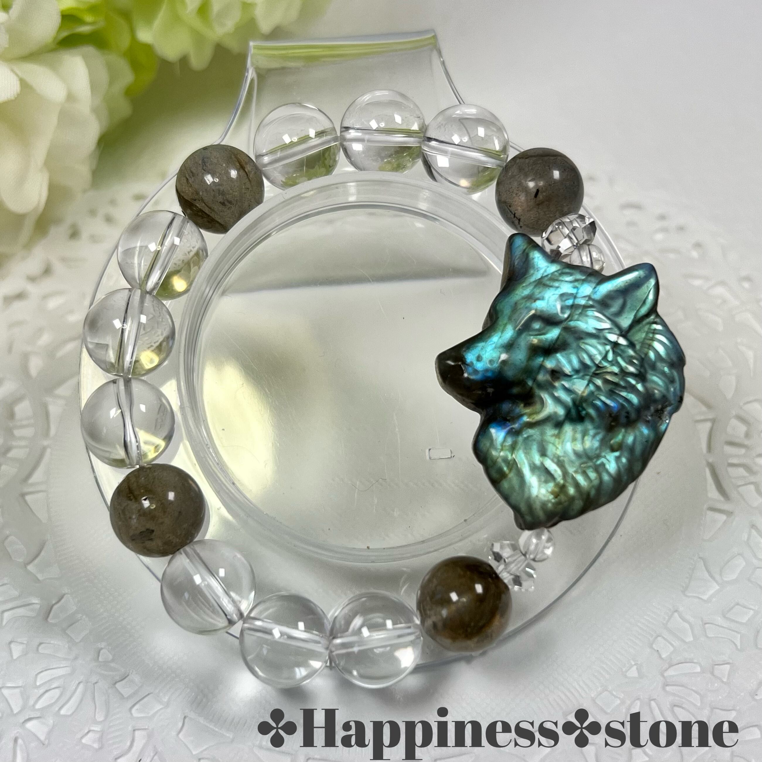 【高品質ラブラドライト オオカミ ブレスレット】ユニセックス プレゼント 父の日