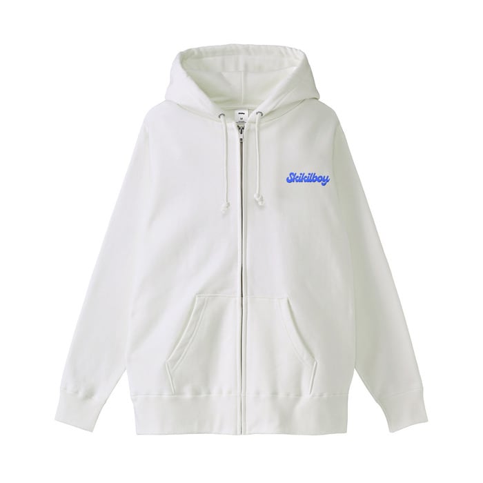 刺繍】白フード付きパーカー×ステッカー風ロゴセンター | Pay ID