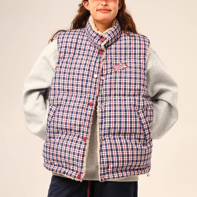 reversible checked boa vest　リバーシブルチェック柄ボアベスト　J1514