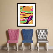 Hamburger Abstract｜ハンバーガーをモチーフにしたモダンポップアートポスター｜ユーモアとデザイン性で空間を楽しく彩るインテリアA4ポスター
