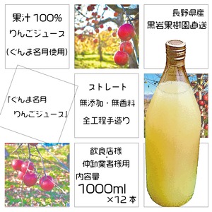 【送料無料】【業務用12本セット】信州産りんご100%ジュース1000ml×12本【ラベル無し】