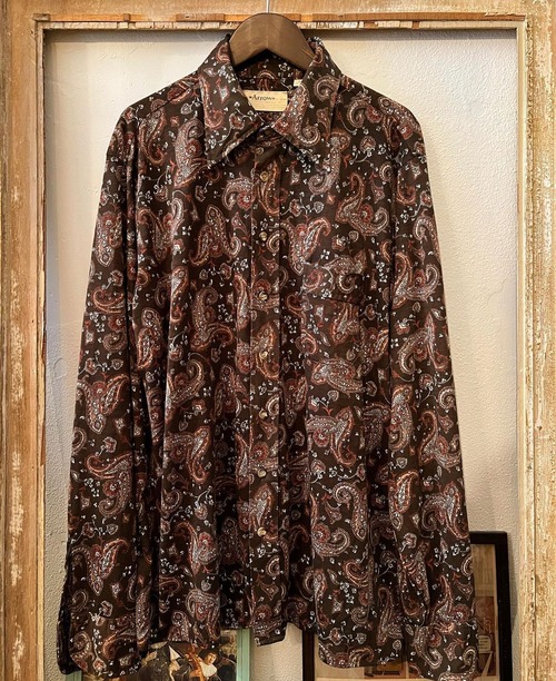 70's〜 "ARROW"brown colour Paisley design rayon shirts 【L】