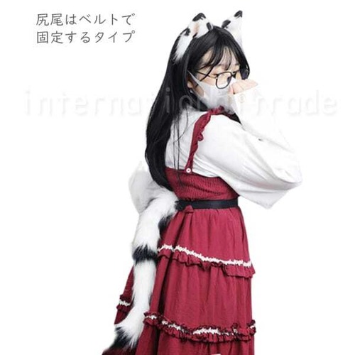 予約 コスプレ小物 ネコ仮装 猫耳カチューシャ 猫尻尾 猫手袋 ねこ耳 ネコしっぽ コスチューム 仮装 ハロウィン 文化祭 学園祭 イベント パーティー コスプレ衣装 フェイクファー ふわふわ 三毛猫 白黒猫 水色猫 k15007