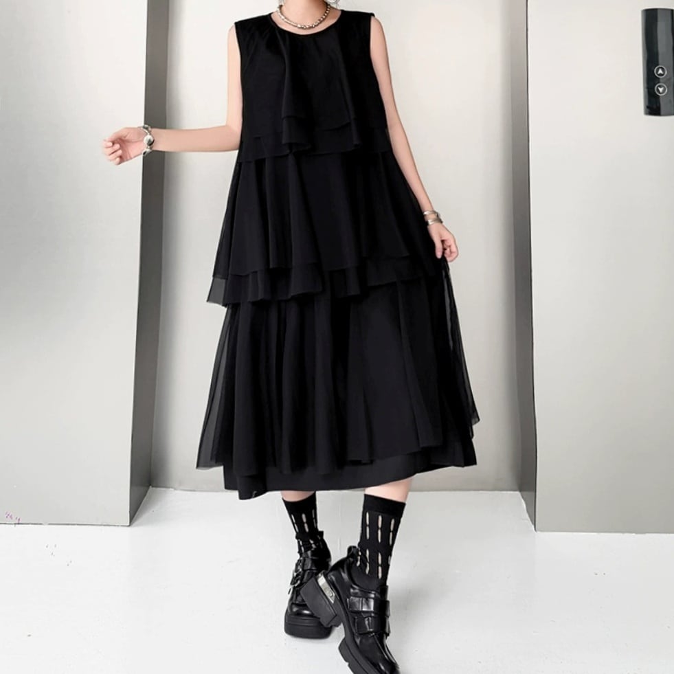 ティアード ノースリーブ ロング ワンピース 1color ON1054