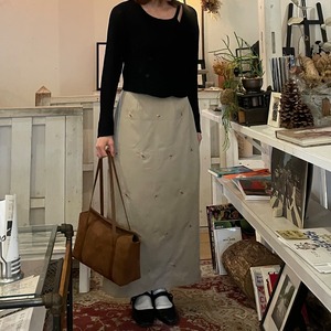 ツイルフラワー刺繍スカート【ベージュ】/