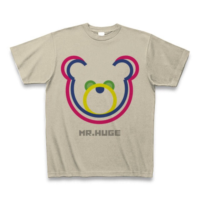 MR.HUGE DOUBLE LINE BEAR（ダブル　ライン　ベア）PRINTED Tシャツ　シルバーグレー×ピンク