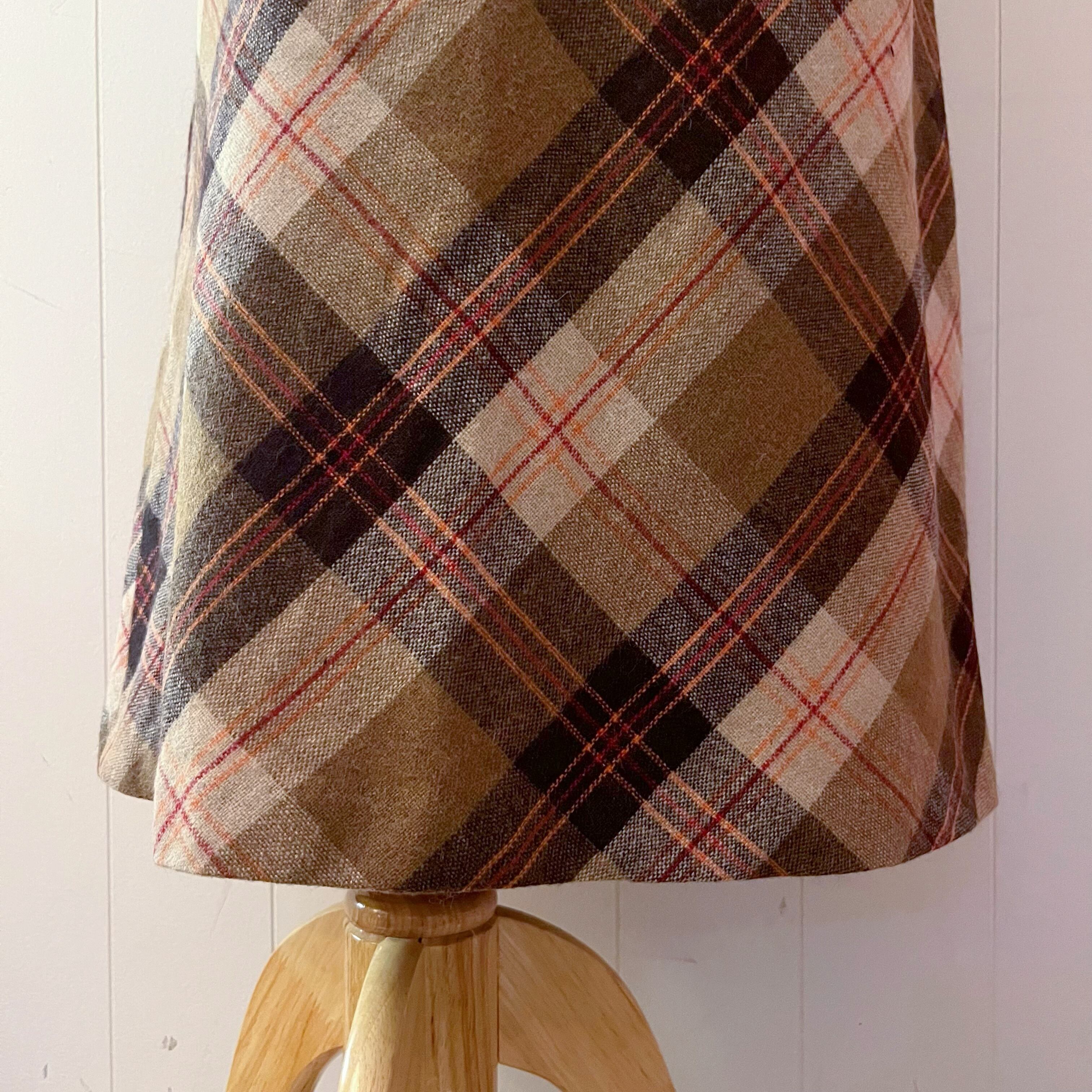 orange check wool long skirt