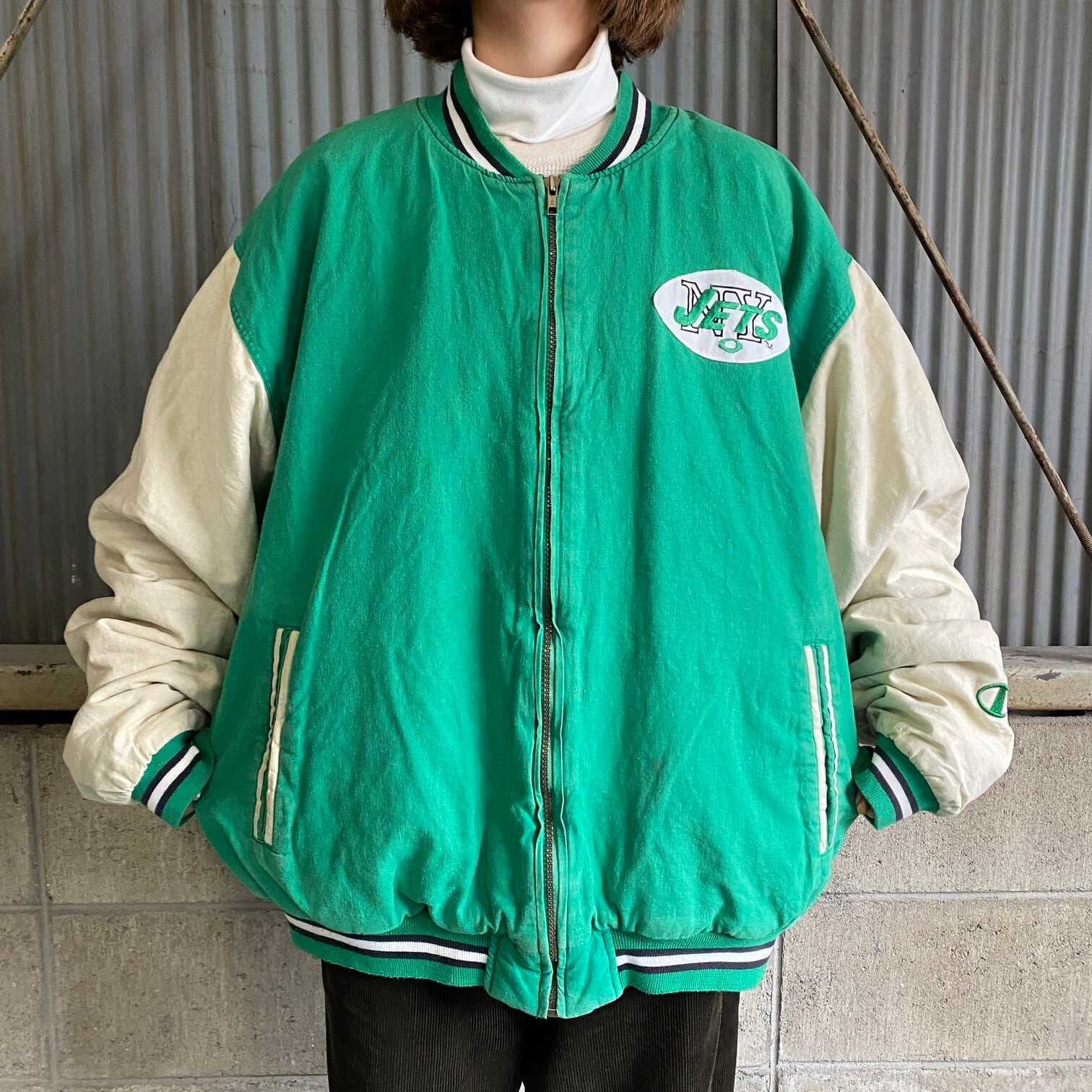 【リバースウィーブ  90s】  刺繍タグ　スナップ　Sサイズ NY JETS