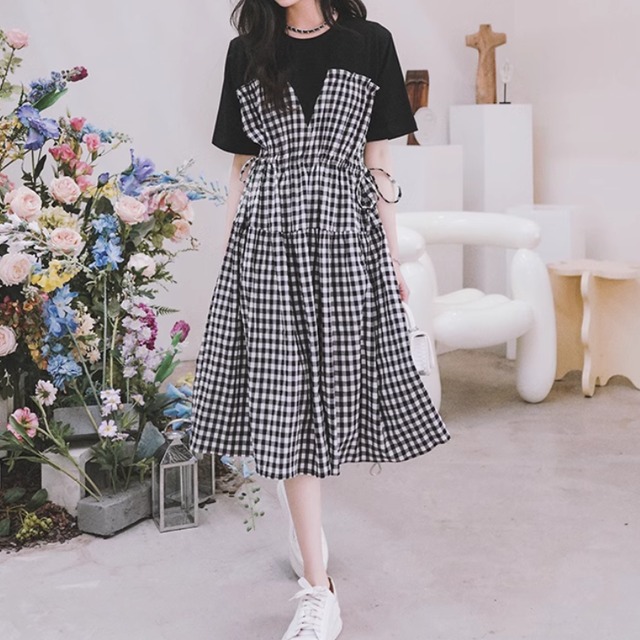 フェイクツーピース レディース スカート ワンピース プルオーバー 半袖 ラウンドネック 襟なし ノーカラー Aライン リボン ウエストマーク 伸縮性 かわいい 大人可愛い きれいめ シンプル カジュアル 上品 おしゃれ レトロ こなれ感 ラフ ガーリー ルーズ 個性的 エレガント 主役級 存在感 とろみ感 抜け感 ラブリー キュート ベーシック ロマンティック ナチュラル チェック 夏 デート お出かけ 休日 ショッピング コーデ 楽ちん 体型カバー モテ 清楚 XS S M L XL ゆったり ゆる