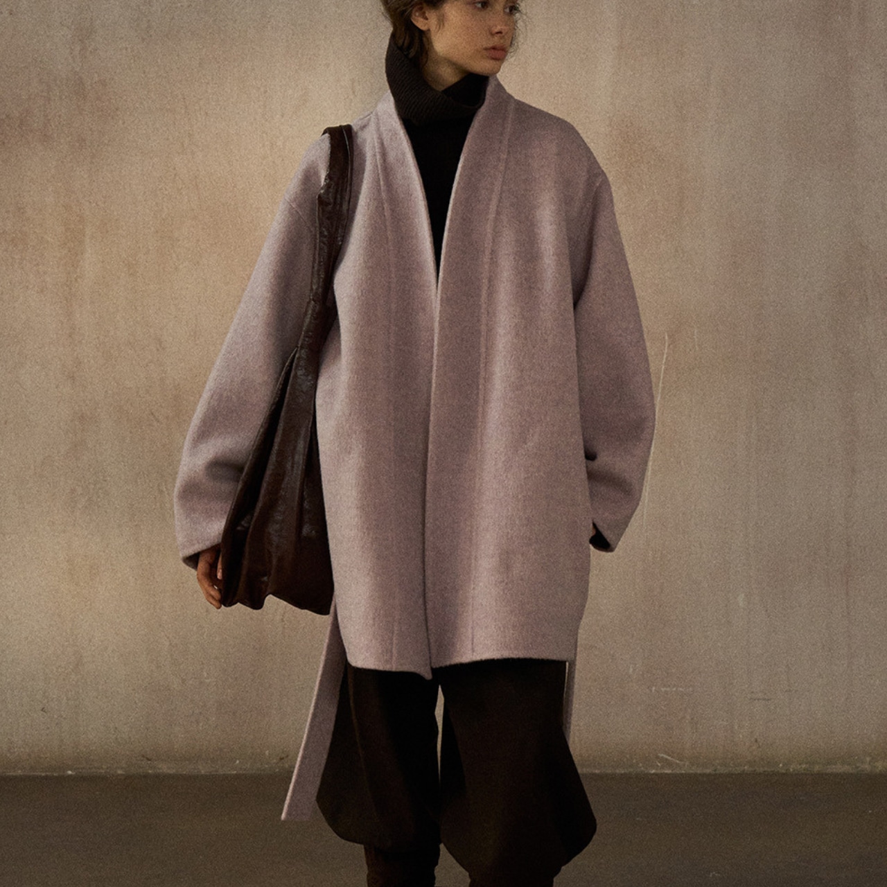Wool Belted Robe Coat T3831