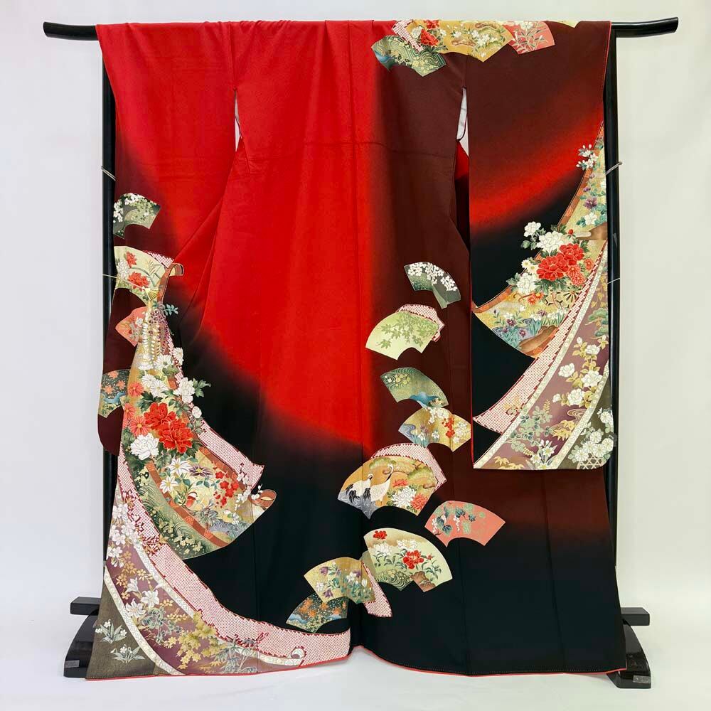 振袖 中古 赤 正絹 古典 裄69.2cm 身丈168.5cm 美品 L サイズ 成人式 6747