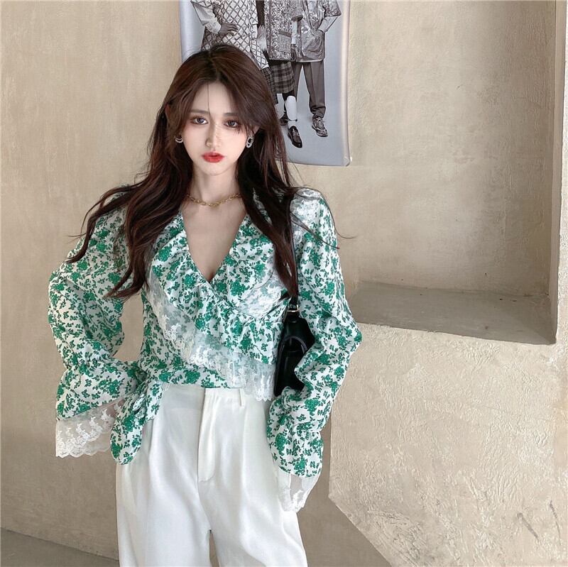 フローラルレースシフォンシャツ レディースサマーVネッククロスショート ロング 夏物 花柄 ブラックストロベリース12296464010