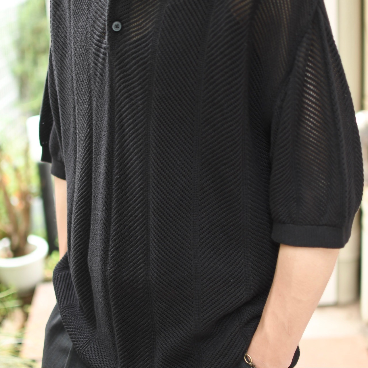 mesh knit polo black