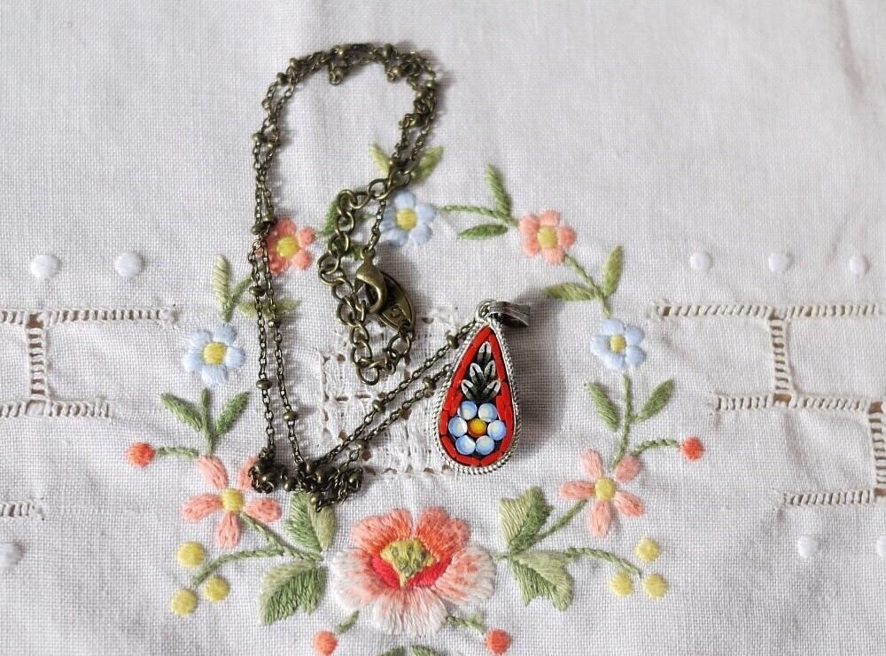 イタリア ヴィンテージマイクロモザイク しずく型ペンダント ローマンモザイク