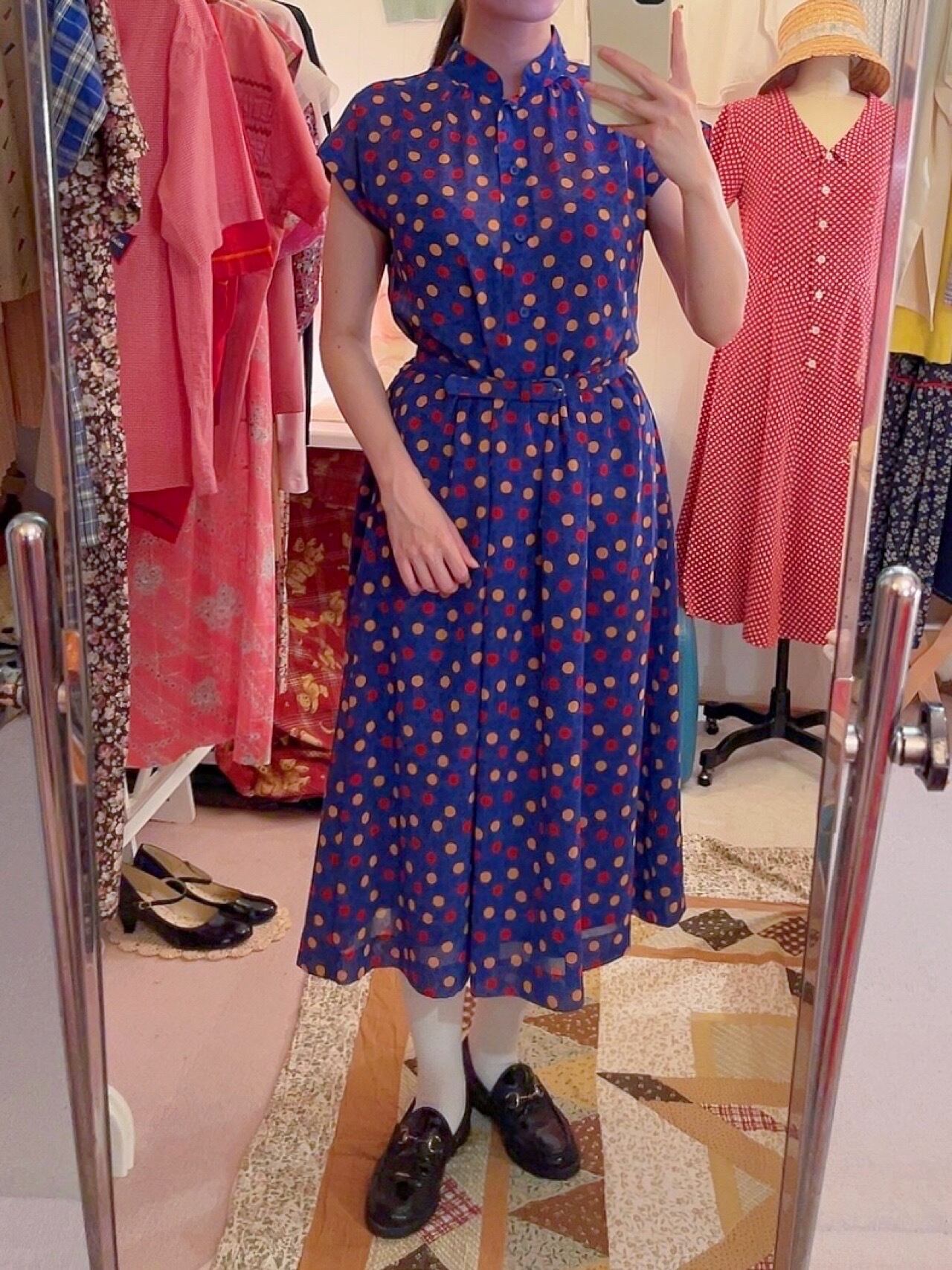 pop coin dot blue sheer one-piece