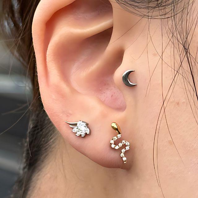 ボディピアス 18G 16G 14G CRYSTAL WING 羽根ピアス 金属アレルギー