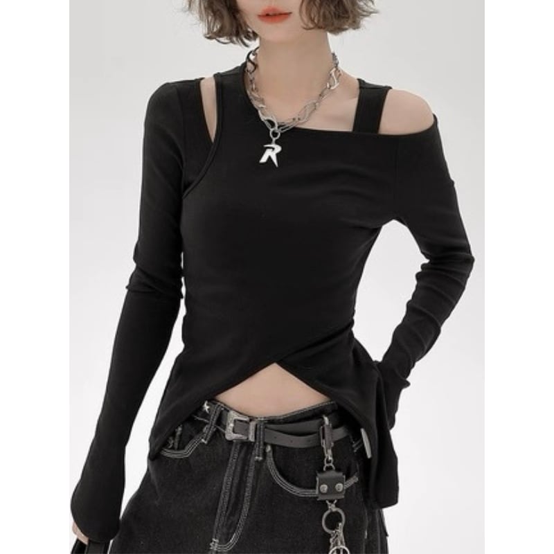 asymmetric cutout long sleeve top la2165