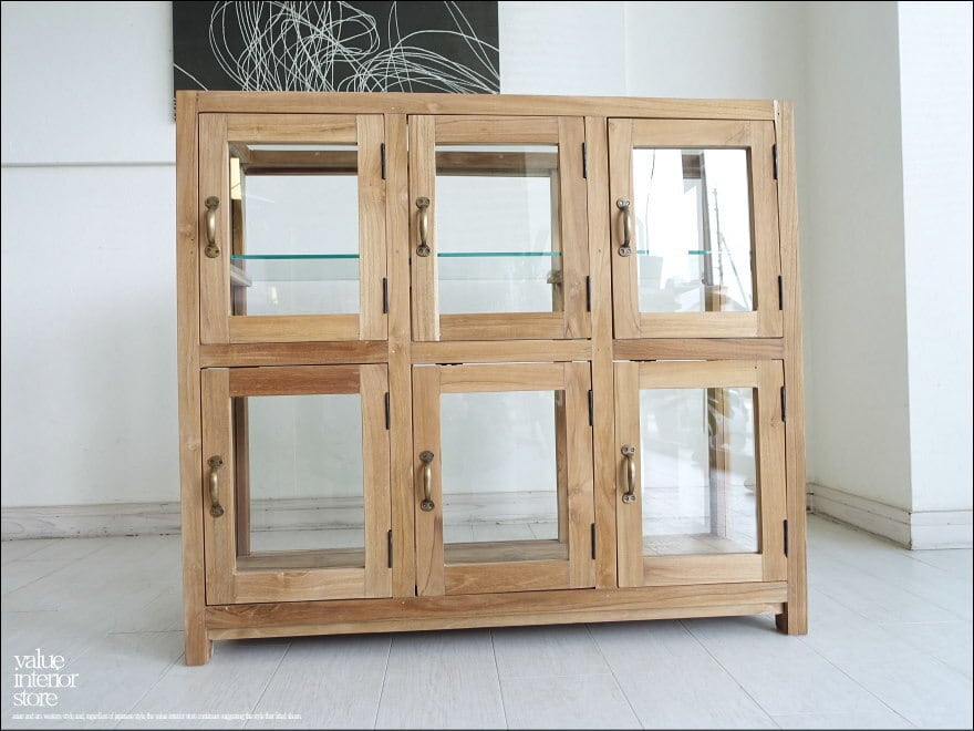 「 シノダ様 サイズオーダーケース 」ガラスパンケース6枚扉N × 2台 ショーケース ガラスケース 陳列棚 什器 コレクションケース チーク無垢材 飾り棚 店舗什器 世界三大銘木