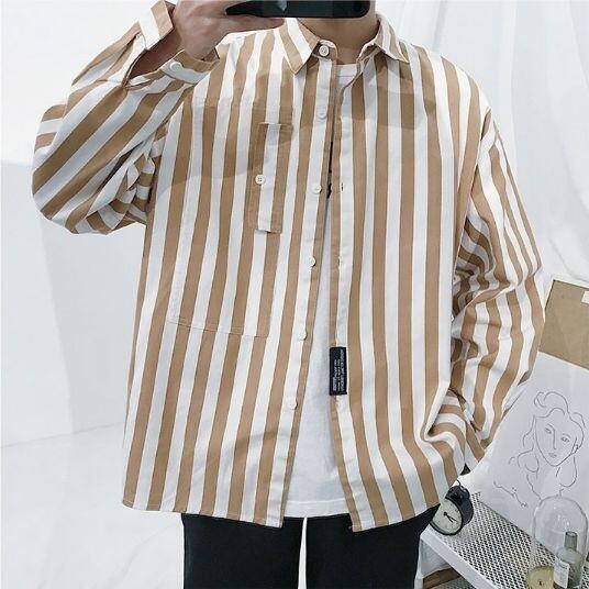 全2色 シャツ ワイシャツ ストライプ オフィス カジュアル 大人