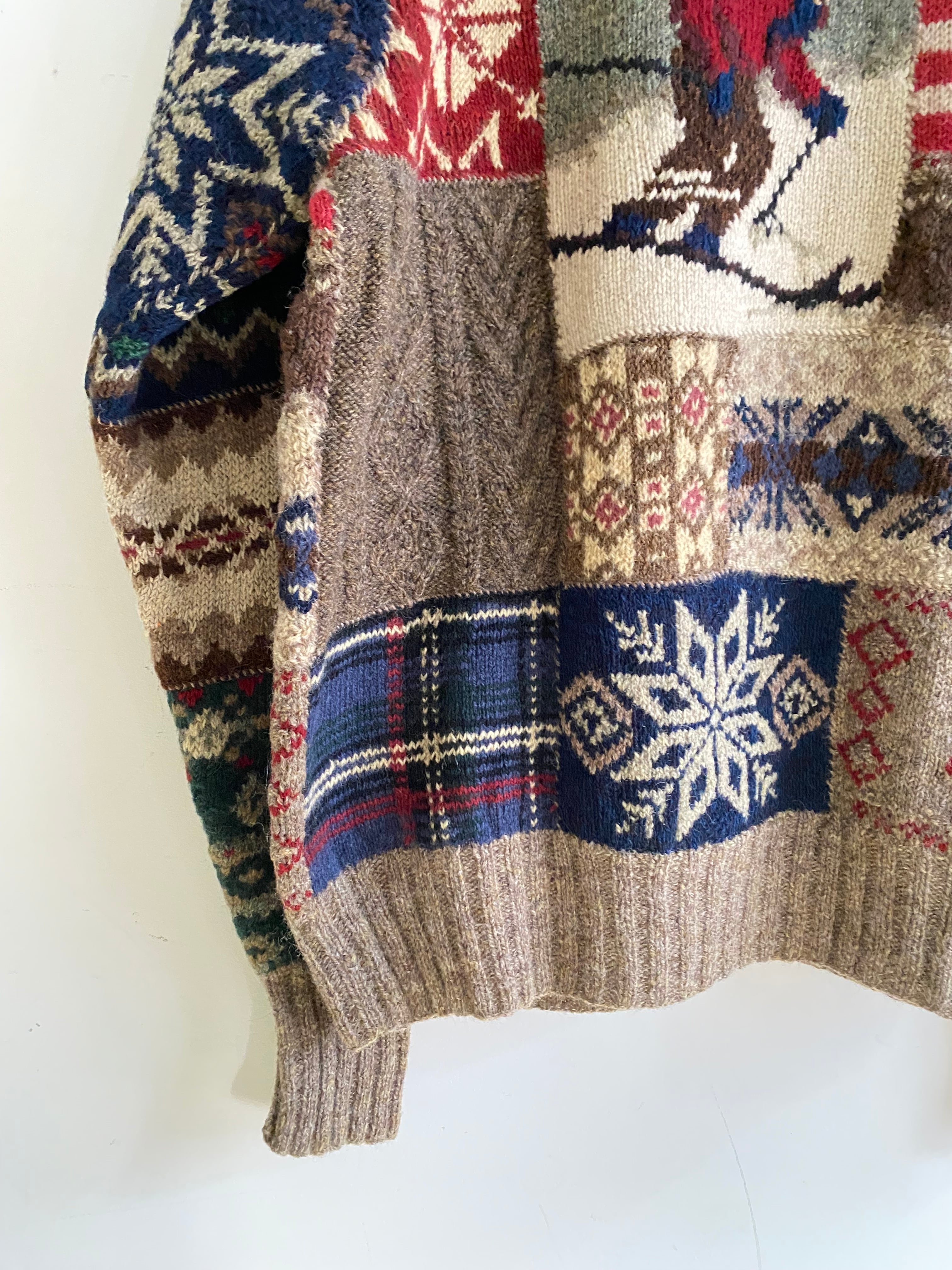90s Polo by Ralph Lauren PATCHWORK HAND KNIT SWEATER | JUNK SHOP