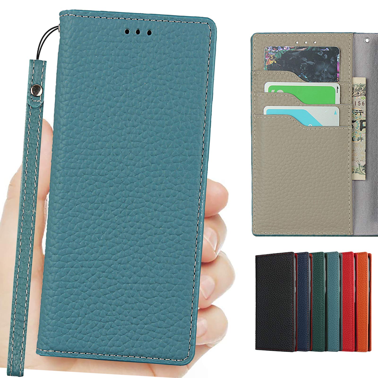 Cavor KYOCERA Android One S10 ケース手帳型Digno SANGA edition KC-S304 本革ケース 京セラ ワイモバイル アンドロイド oneS10 ケース カード収納KC-S304 ケース手帳型 One S9 カード収納カバー財布型 スマホケースライチ紋真皮 付きの専属ストラップ同梱なので タンド機能 軽量 落下保護【マネーブルー】