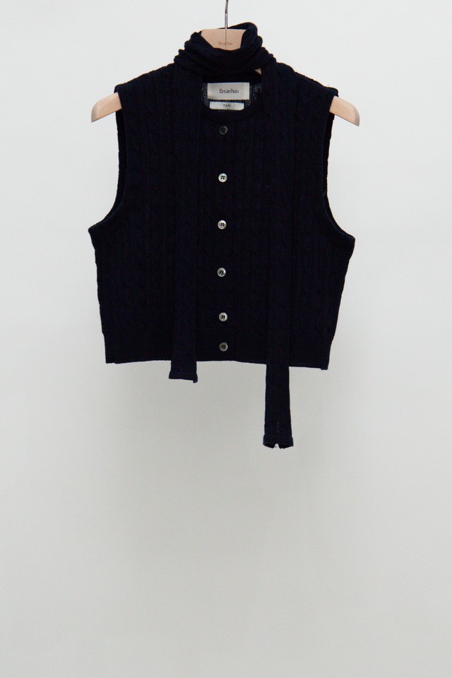Ernie Palo x TAN Cable Knit Vest with Scarf - Navy