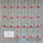 ブロックプリント生地【50cm単位】インド綿 ストライプ柄 白×くすみグリーン×赤 #46396-GR2
