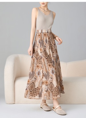 総柄マキシ丈フレアスカート 2type×2length W01331