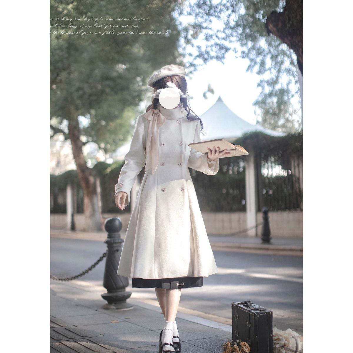 ハイネックダブルブレストコート：ホワイト | Maiden's Rêve