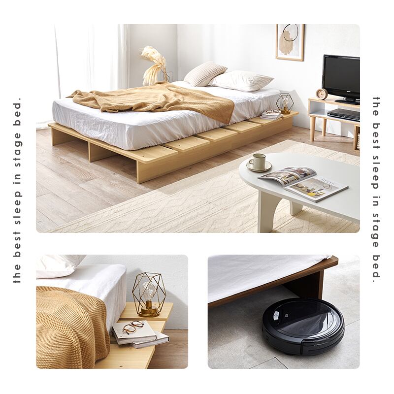 【組立式】耐荷重350kg セミダブルベッド ステージベッド  ポケットコイルマットレスセット 2色展開 一人暮らし ワンルーム 幅140cm