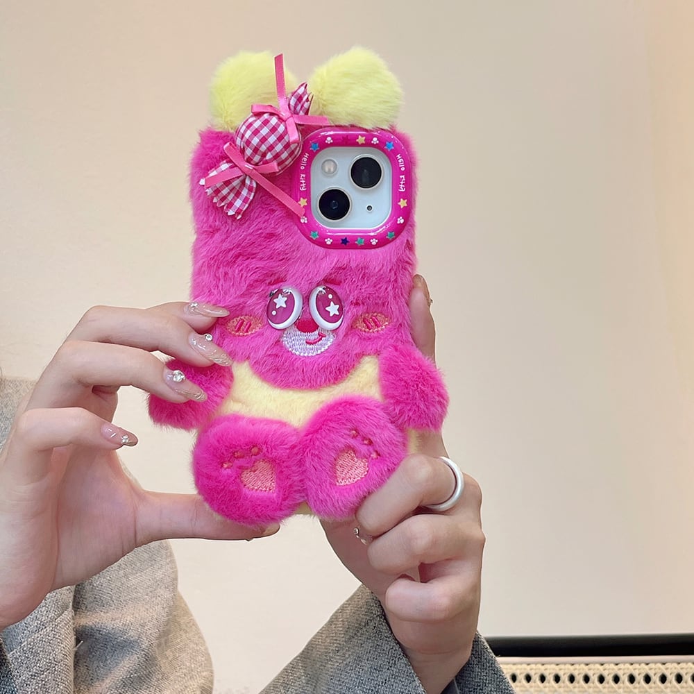 iPhoneケース (15Pro) クマデザイン ピンク