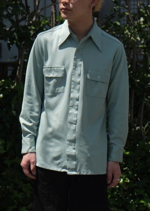 70's polyester long collar shirt