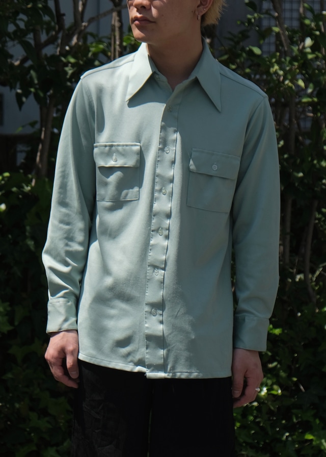 70's polyester long collar shirt