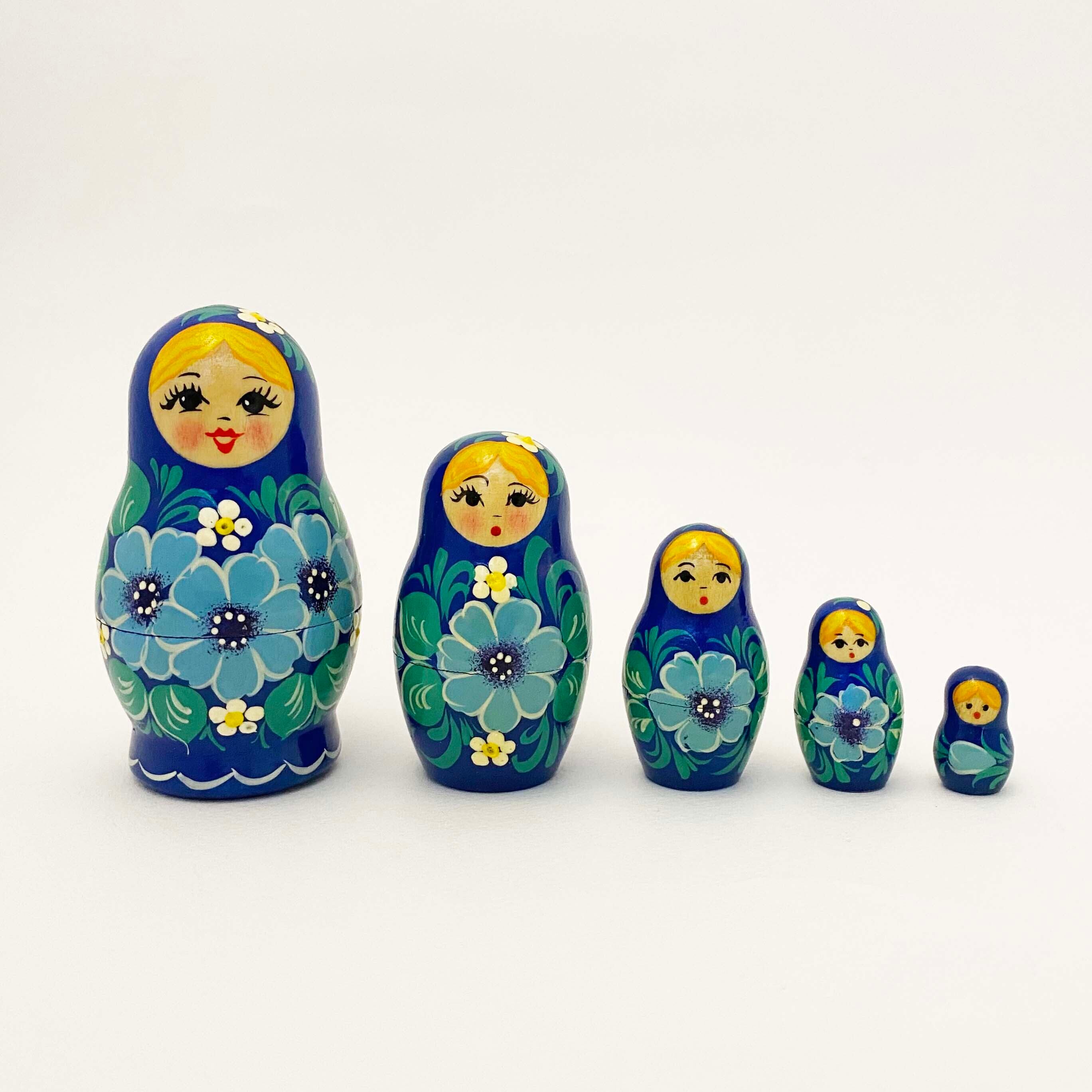ノーリンスク産マトリョーシカ / 青い花5個組